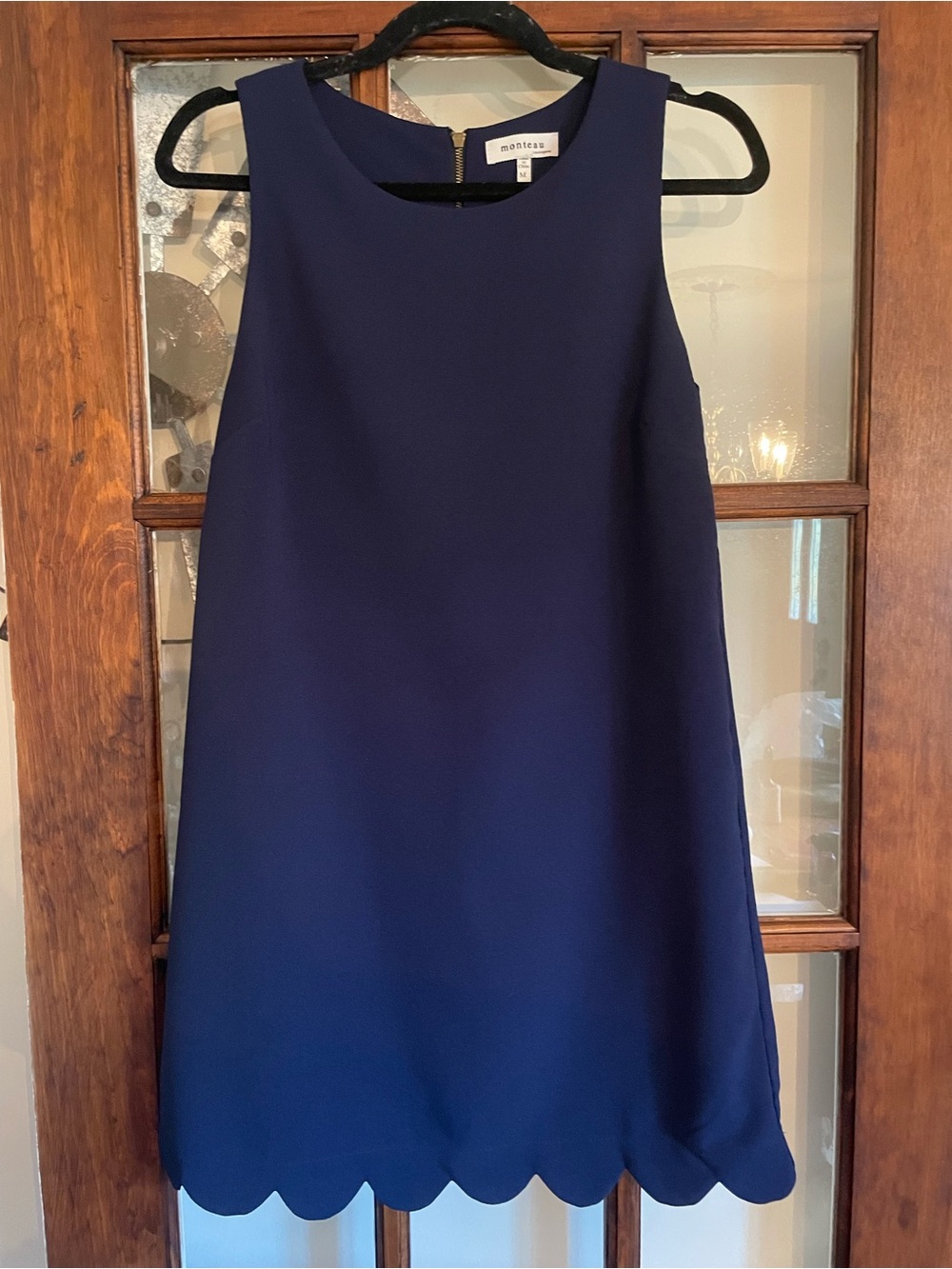 Monteau Navy Sleeveless Scallop-Hem Shift Dress